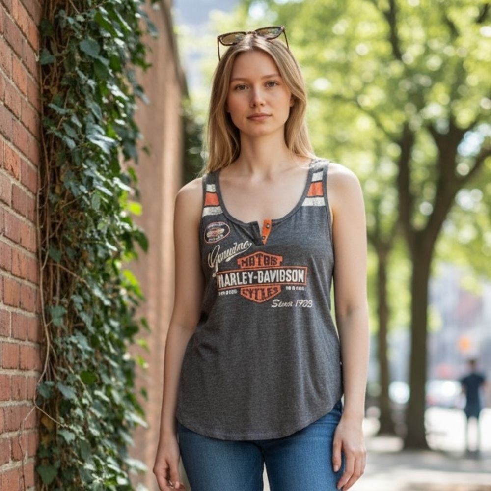 Harley-Davidson Black Gray Tank with Orange Accents